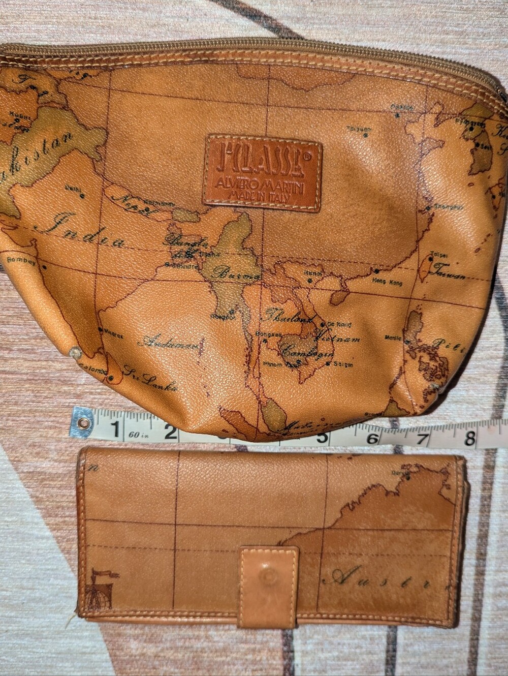 Alviero Martini 1a classe Geo World Print Pouch & Matching Credit Card Wallet